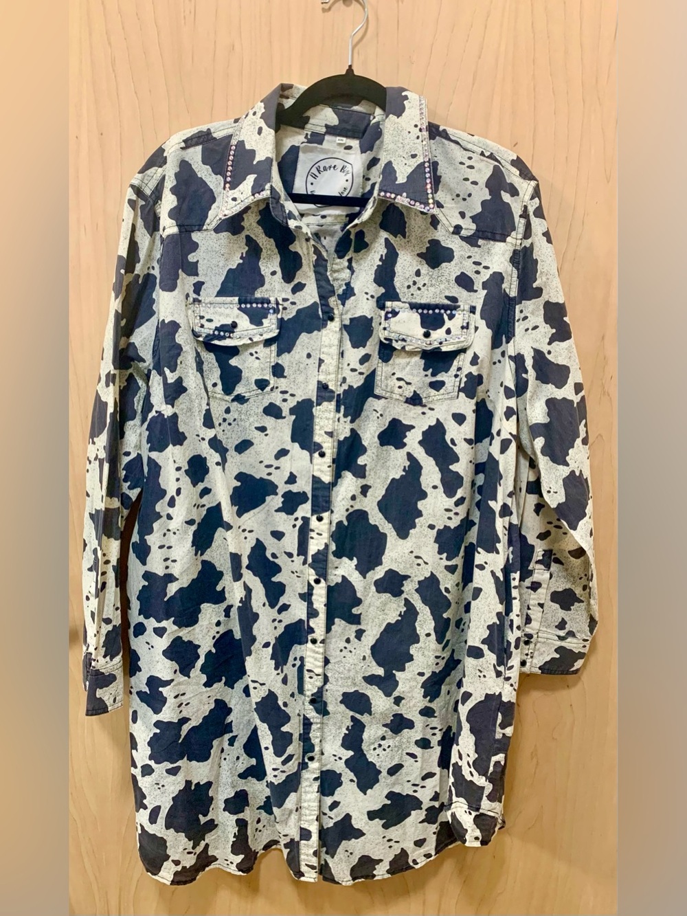 A Rare Bird Cow Print Rhinestone Western Shirt